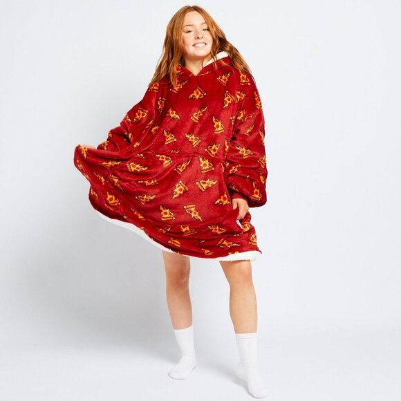 THE OODIE Adult Oversized Hoodie Blanket Fleece Sherpa Pizza Print- ONE SIZE - Picture 13 of 14